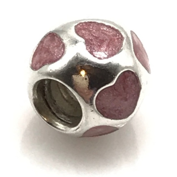 Pandora Pink Enamel Heart Love You Retired Bead Charm Valentine's Day - Picture 2 of 5